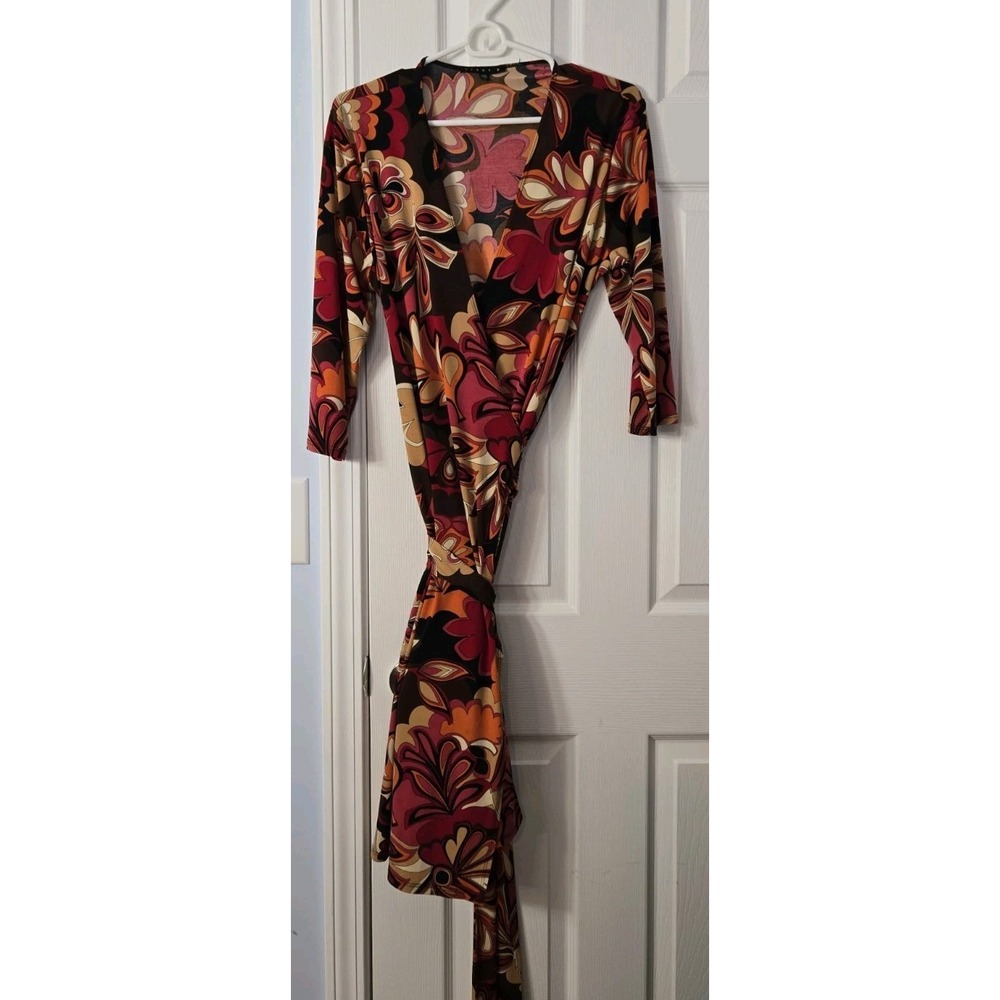 Tiana B. Womans Wrap Dress Geometric Designs Size Large Multicolor